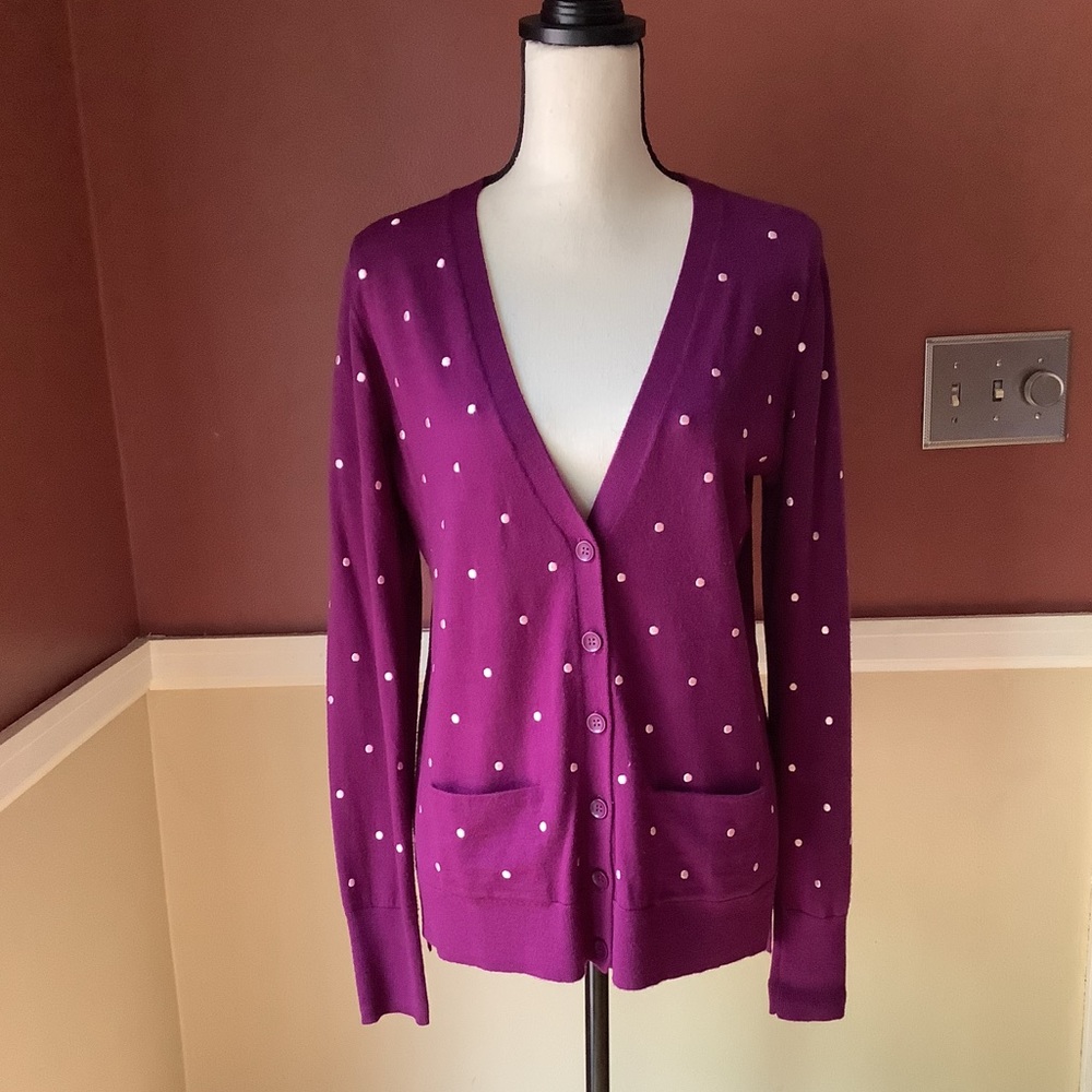 Magenta / Pink polkadot Halogen cardigan 100% wool